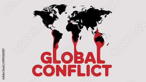 Global Conflict: A stark graphic portraying the earth map with regions marked in red symbolizing global conflict, it speaks volumes about the tense state of affairs in the world.