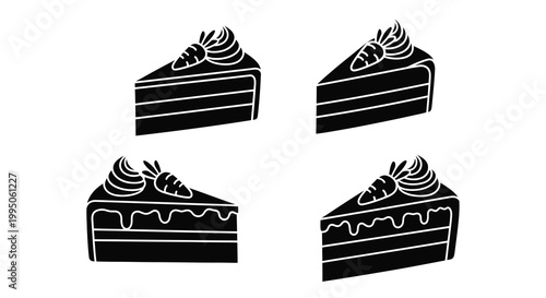 Four slices of layered cake depicted in a stark silhouette