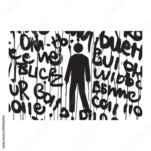 Silhouette of a person amidst graffiti art Keywords: graffiti, street art, urban, art, vandalism