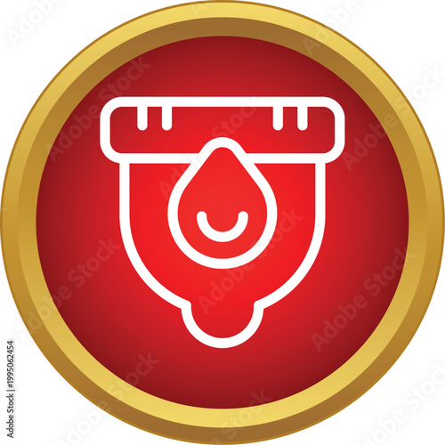 Blood donation bag icon on a red button with gold border representing health care