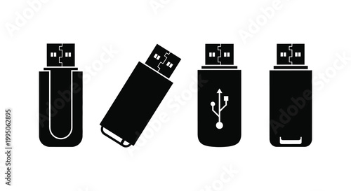 Four usb flash drives depicted in a striking black silhouette