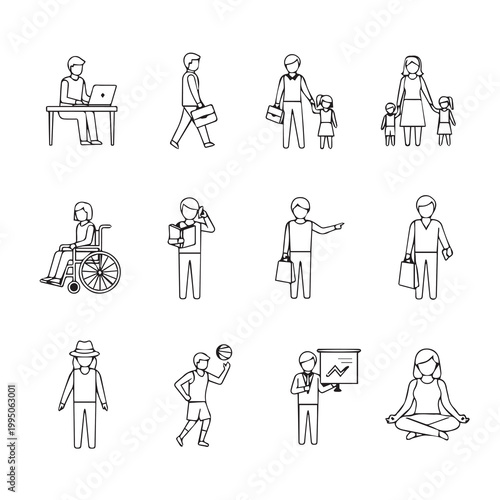 Diverse People Icons in Clean Outline Style for Modern Communication