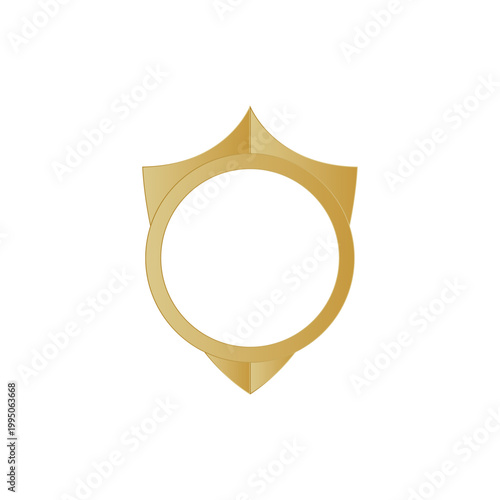 Royal golden shield emblem icon logo badge vector design illustration with circular blank space in the middle 