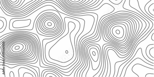 Vector topographic map contours illustration with wavy lines and circles on white background for design and texture
