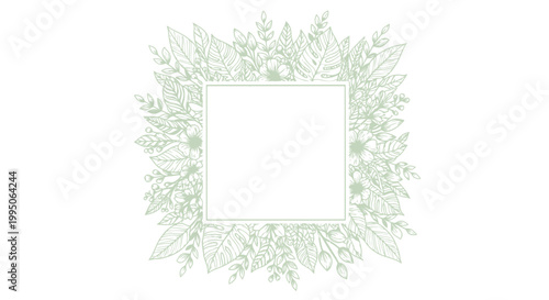 Green floral vector illustration with a square frame and leaves for design and decoration purposes easily