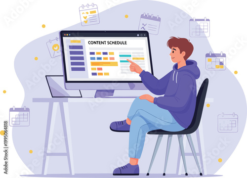 Man working on computer with colorful charts