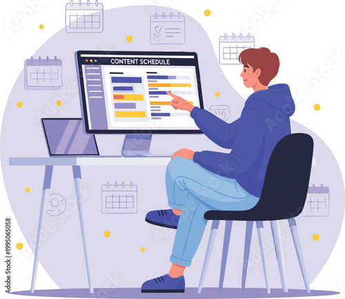 Illustration of Man working on computer with colorful screen