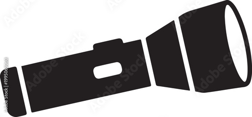 Simple gray flashlight with white accents on transparent background for illustration