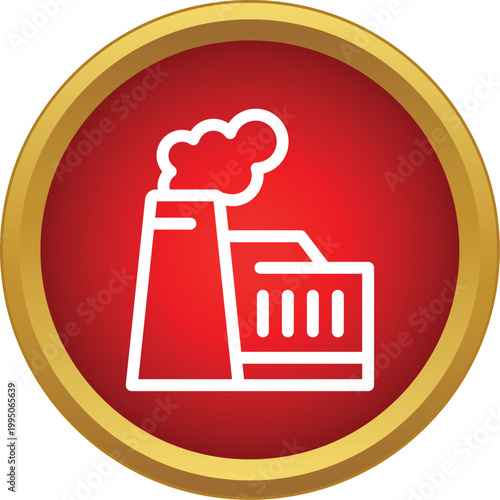 Industrial facility producing smoke from a chimney within a gold framed red circle