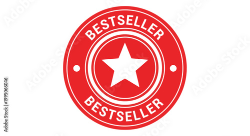 Red bestseller badge with a white star and circular design elements