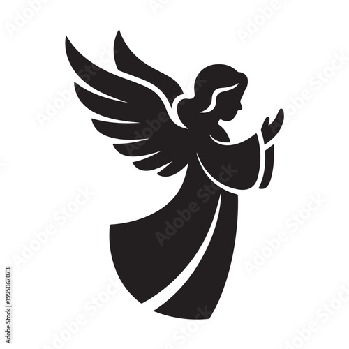 Minimalist black silhouette of a person in a suit with wings
