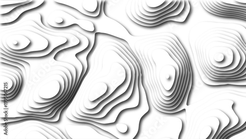 White Paper Cut Topographic Layers Background with 3D Contour Shapes and Soft Shadows