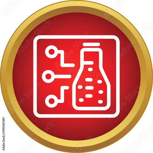 Biotechnology flask and circuit board icon representing scientific innovation