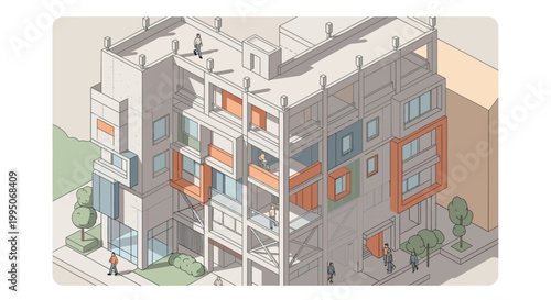 Apartment Building Exterior with Balconies.