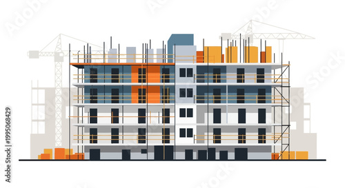 Apartment Building Under Construction Site.