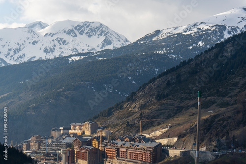 Sunset view of Soldeu is a picturesque mountain village located in the heart of the Pyrenees  Canillo in Andorra.