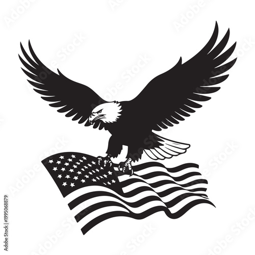 Black and white eagle wings with stars and stripes eagle head