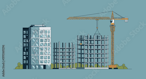Construction site with crane and buildings 3.