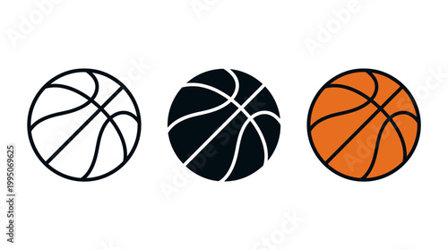 Basketball Icons Vector Collection – Stylized Sports Silhouettes in Outline, Solid, Orange Designs for Athletic Branding, Game Symbols, Modern Graphic Illustration Vector Artwork