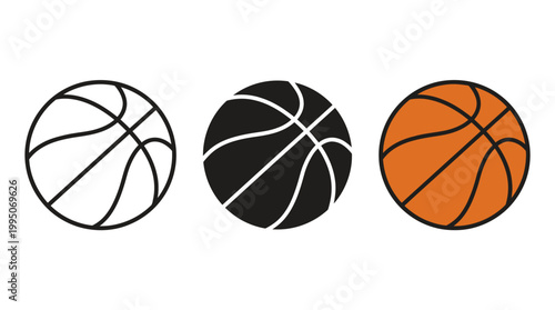 Basketball Icons Vector Collection – Stylized Sports Silhouettes in Outline, Solid, Orange Designs for Athletic Branding, Game Symbols, Modern Graphic Illustration Vector Artwork