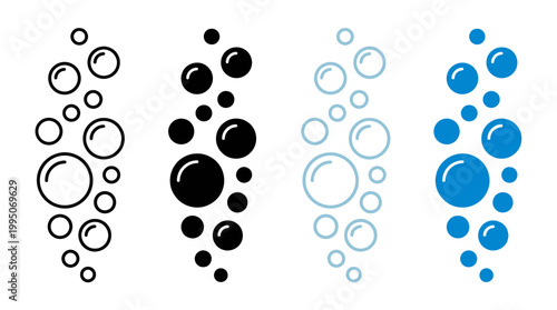 Bubble Icons Vector Collection – Stylized Circular Designs in Black and Blue, Outlined and Solid Shapes for Abstract Art, Decorative Graphic Illustration Vector Artwork