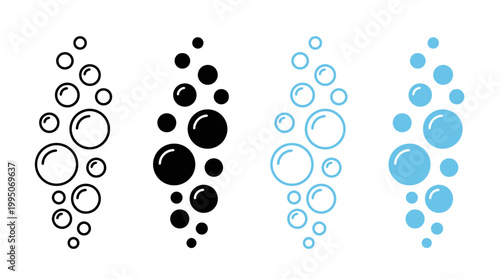 Bubble Icons Vector Collection – Stylized Circular Designs in Black and Blue, Outlined and Solid Shapes for Abstract Art, Decorative Graphic Illustration Vector Artwork