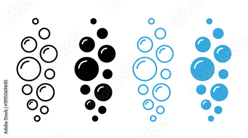 Bubble Icons Vector Collection – Stylized Circular Designs in Black and Blue, Outlined and Solid Shapes for Abstract Art, Decorative Graphic Illustration Vector Artwork
