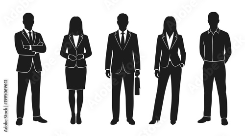 Business Professional Silhouettes Vector Collection – Corporate Figures in Formal Attire, Suits, Skirts, Ties, Office Icons for Branding, Presentation, Corporate Graphic Design Vector Artwork