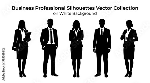 Business Professional Silhouettes Vector Collection – Corporate Figures in Formal Attire, Suits, Skirts, Ties, Office Icons for Branding, Presentation, Corporate Graphic Design Vector Artwork