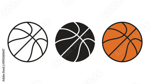 Basketball Icons Vector Collection – Stylized Sports Silhouettes in Outline, Solid, Orange Designs for Athletic Branding, Game Symbols, Modern Graphic Illustration Vector Artwork