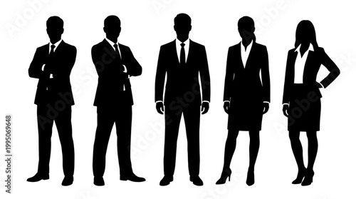 Business Professional Silhouettes Vector Collection – Corporate Figures in Formal Attire, Suits, Skirts, Ties, Office Icons for Branding, Presentation, Corporate Graphic Design Vector Artwork
