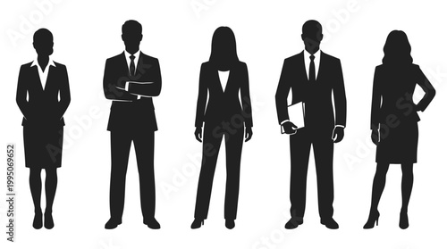 Business Professional Silhouettes Vector Collection – Corporate Figures in Formal Attire, Suits, Skirts, Ties, Office Icons for Branding, Presentation, Corporate Graphic Design Vector Artwork