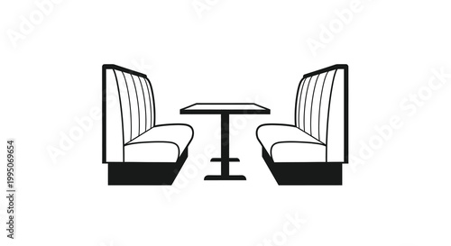 Foto Simple black and white illustration of a diner booth and small table