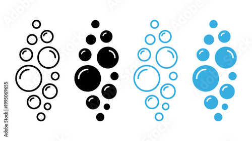 Bubble Icons Vector Collection – Stylized Circular Designs in Black and Blue, Outlined and Solid Shapes for Abstract Art, Decorative Graphic Illustration Vector Artwork
