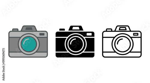 Camera Icons Vector Collection – Stylized Photography Silhouettes in Solid, Outline, Color Lens Designs for Creative Branding, Graphic Illustration, Modern Technology Vector Artwork