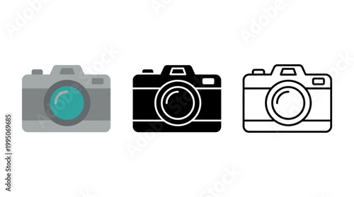 Camera Icons Vector Collection – Stylized Photography Silhouettes in Solid, Outline, Color Lens Designs for Creative Branding, Graphic Illustration, Modern Technology Vector Artwork