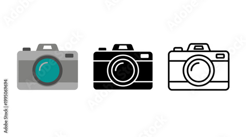 Camera Icons Vector Collection – Stylized Photography Silhouettes in Solid, Outline, Color Lens Designs for Creative Branding, Graphic Illustration, Modern Technology Vector Artwork