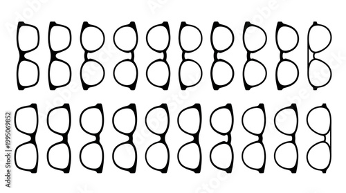 Eyeglass Frames Vector Collection – Stylish Glasses Silhouettes in Round, Square, Oval, Cat‑Eye, Rectangular Designs for Fashion, Optical Retail, Modern Eyewear Vector Illustration
