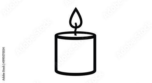 Simple black and white line drawing of a lit tea light candle