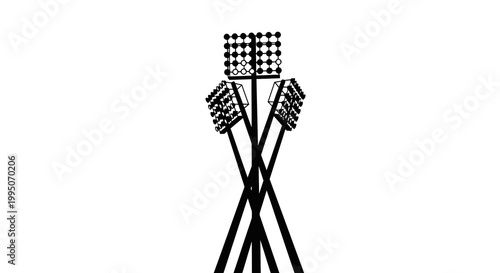 Black and white illustration of stadium floodlights on tall poles