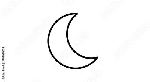 Simple black line drawing depicts a crescent moon shape on white