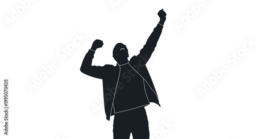 Silhouette of a man celebrating with arms raised in triumph