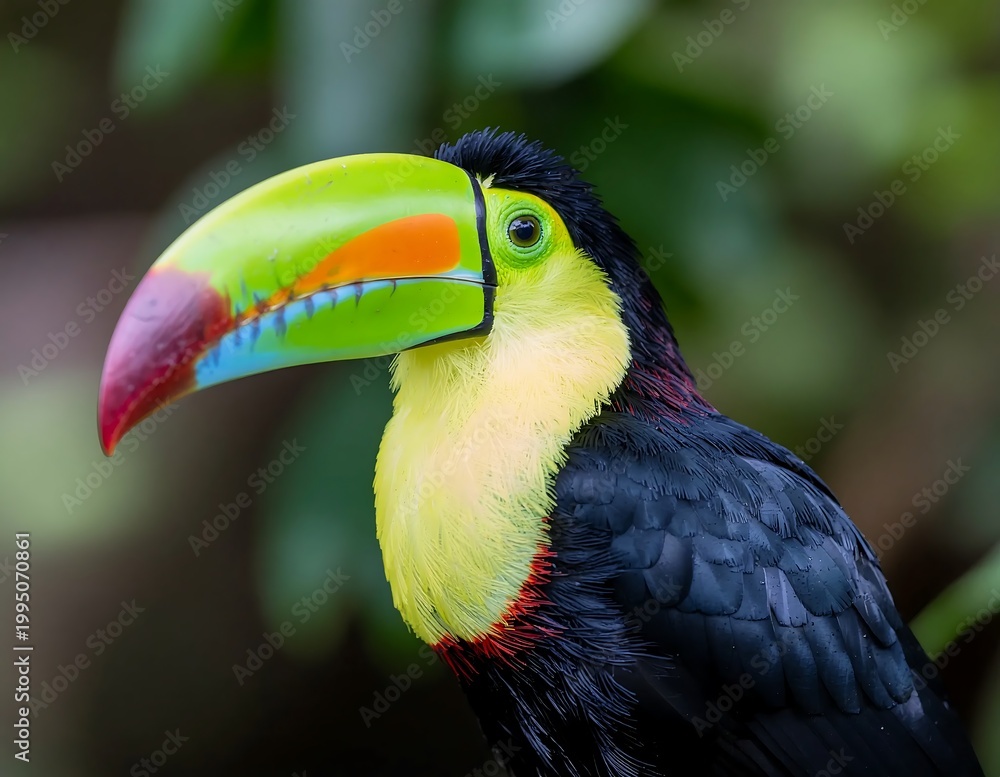 Fototapeta premium Colorful Toucan Bird in Rainforest Habitat.