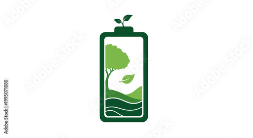 Eco friendly battery concept featuring a landscape within its outline