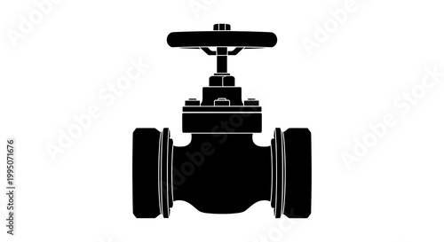 A black silhouette of an industrial gate valve with a rounded handle