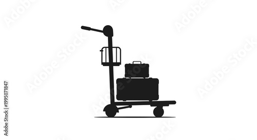 Black silhouette of a luggage cart with stacked suitcases
