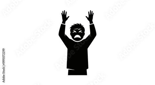 Silhouette of a man with arms raised in a screaming pose