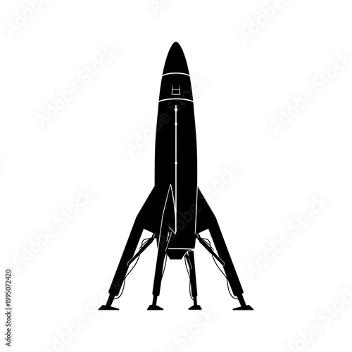 Reusable Rocket Booster Landing Vertically Deployable Legs Silhouette Vector for Space Exploration and Next-Gen Aerospace