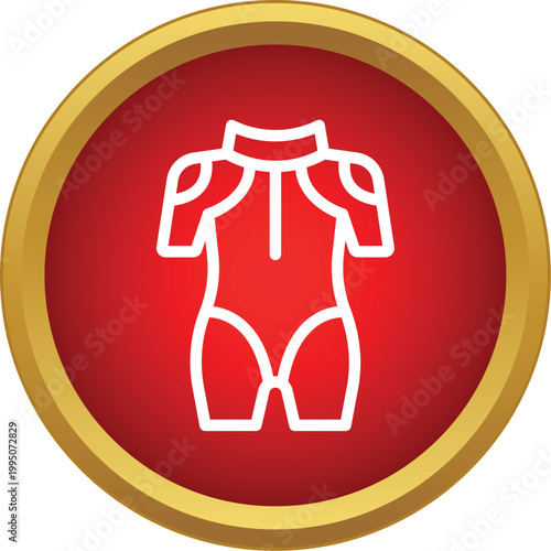Wetsuit icon in a red button, symbolizing water sports apparel