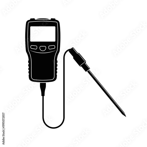 Black Silhouette of Industrial Temperature Data Logger with Probe for Climate Monitoring